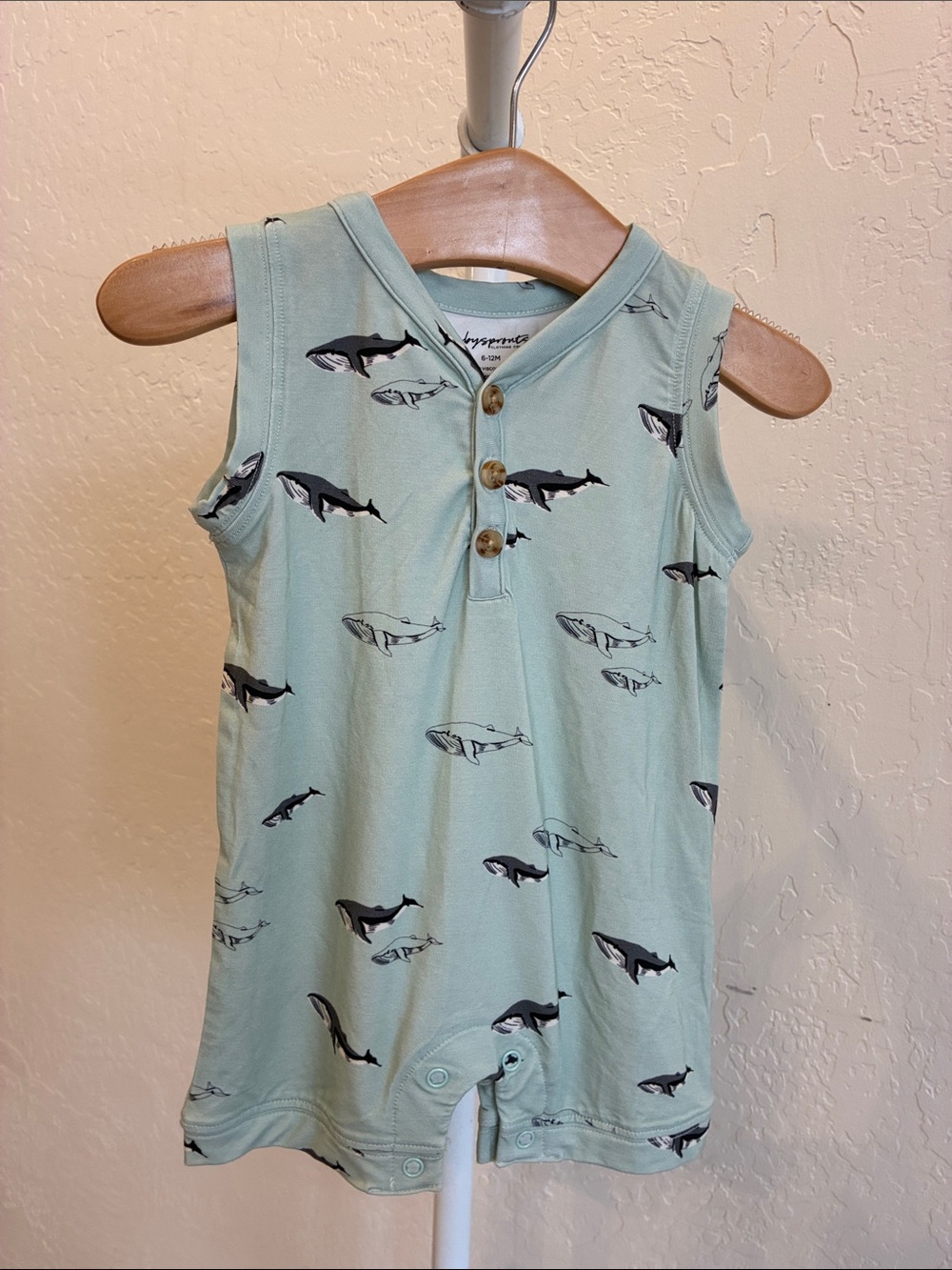 Toddler Whale Print Tank Romper - Sage Green